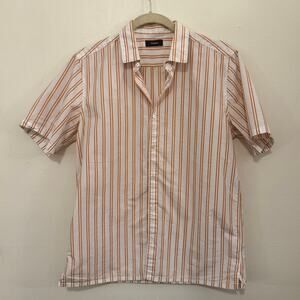 Theory Striped Short Sleeve Shirt Medium – Orange White Button Front